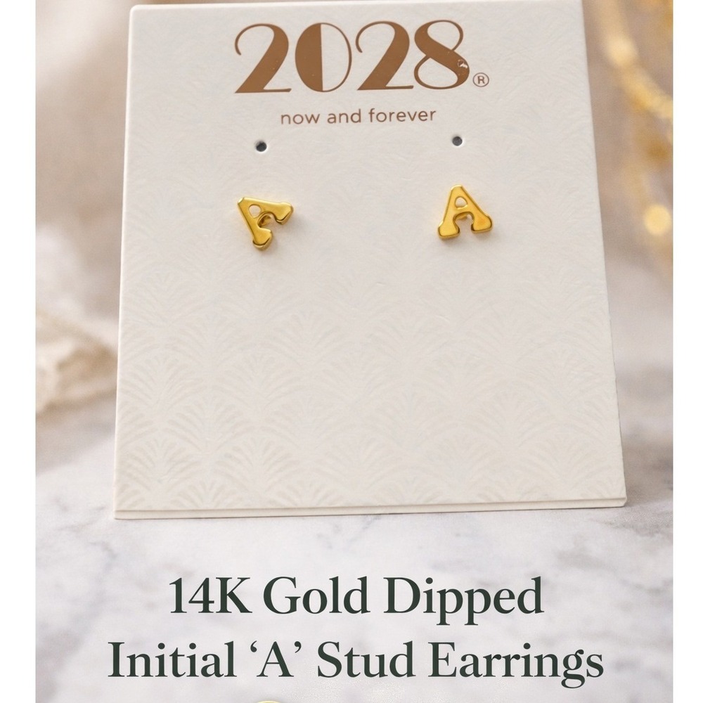 2028 Jewelry 14K Gold Dipped Initial A Stud Earrings Alphabet Letter 24843‎ NEW